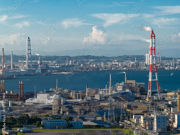 Obraz 磯津海岸から見た四日市コンビナート（ドローンによる空撮）