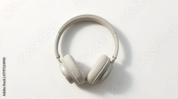 Obraz Stylish overhead headphones on white background, perfect for music lovers and podcast listeners