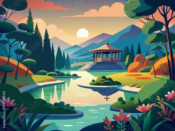 Obraz pond vector illustration
