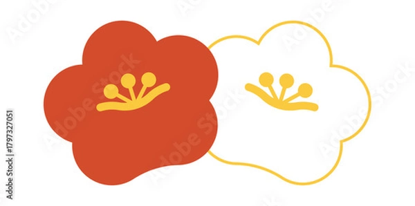Obraz シンプルで可愛い紅白の梅の花のイラスト素材