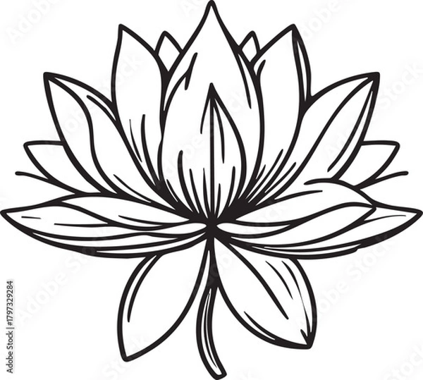 Obraz Lotus flower vector illustration: black and white outline graphic eps silhouette