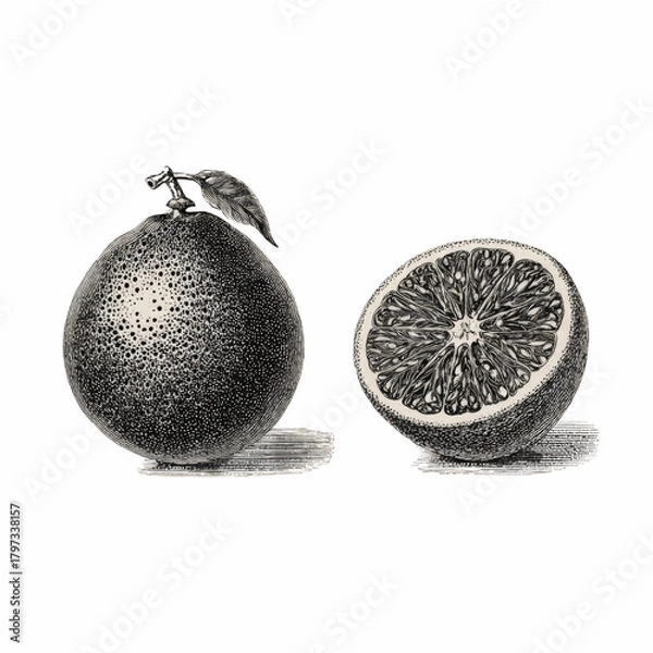 Obraz Vintage Grapefruit Illustration with Leaf
