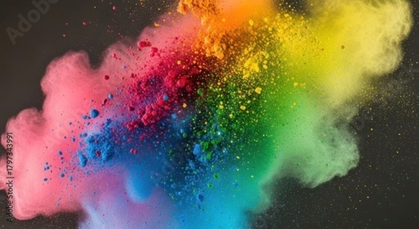 Fototapeta Vibrant rainbow colored powder exploding in mid air against a dark background