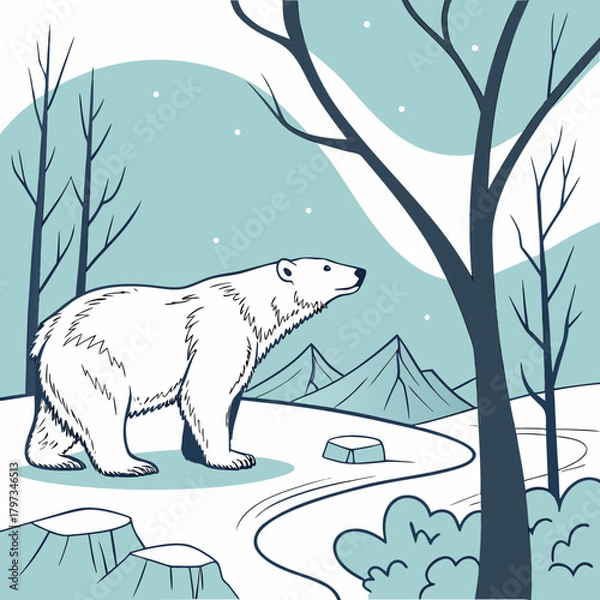 Obraz Arctic Solitude: A stoic polar bear stands tall in a serene, snowy landscape, representing the quiet dignity of the arctic wilderness.