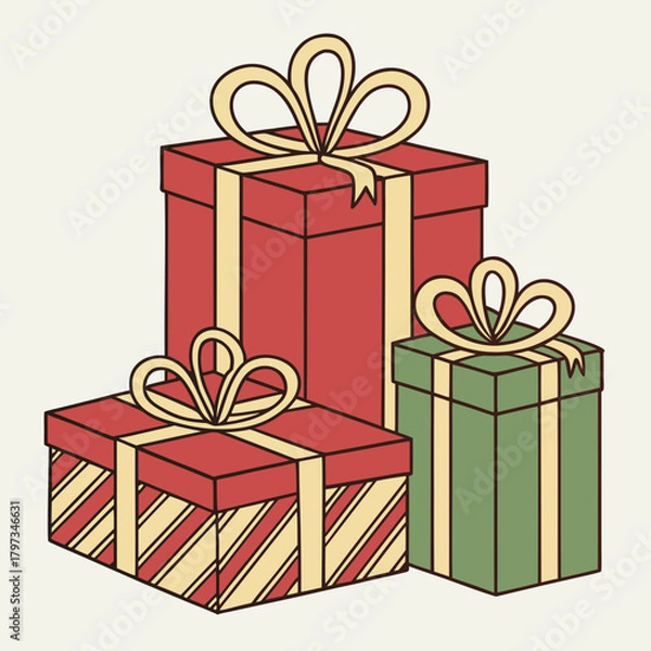 Obraz Gift Boxes: Three intricately wrapped gift boxes, adorned with elegant ribbons and bows, stand ready to be opened, adding a touch of anticipation to any special occasion.