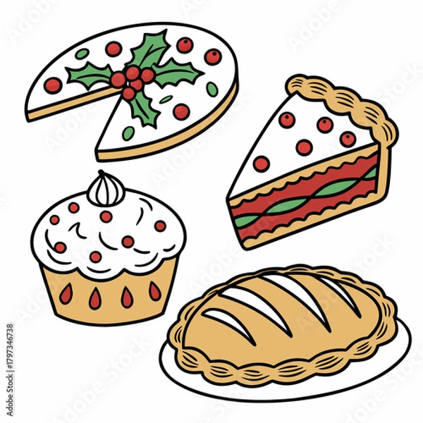 Obraz Delectable Bakery Delights: A collection of tantalizing baked goods, from a festive pie and cake, ideal for any event.