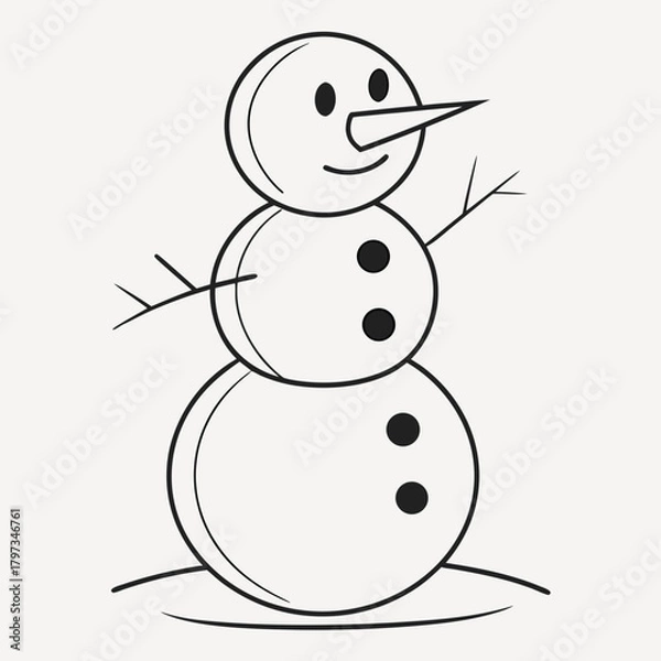 Obraz Whimsical Snowman Sketch: A simple and charming line drawing of a classic snowman, evokes the magic and joy of winter. 