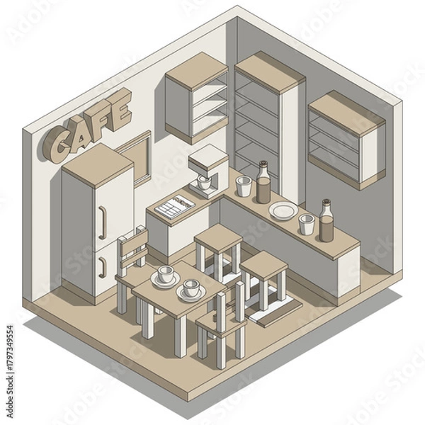 Obraz Cafe interior. Isometric. Isolated on white background. Vector illustration.