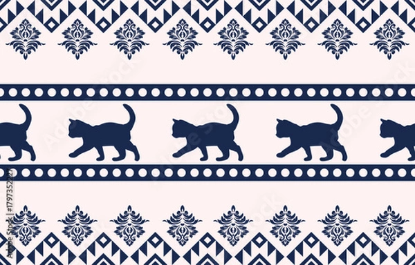 Obraz Cute seamless cat pattern vector with playful kittens, perfect for kids fabric, wallpaper, stationery, and gift wrapping.