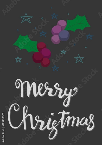 Fototapeta Holiday background with Christmas branch with cherry