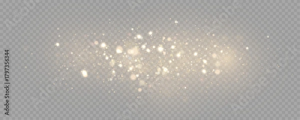 Fototapeta The dust sparks and golden stars shine with special light. Vector sparkles on a transparent background. . Stock royalty free vector illustration. PNG	