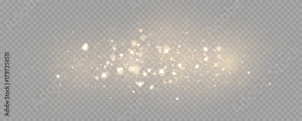 Fototapeta The dust sparks and golden stars shine with special light. Vector sparkles on a transparent background. . Stock royalty free vector illustration. PNG	