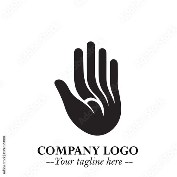 Fototapeta Minimalist Black Hand Logo Symbol on White Background in Clean Modern Silhouette Style