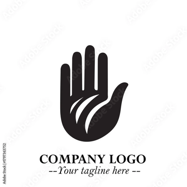 Obraz Minimalist Black Hand Logo Symbol on White Background in Clean Modern Silhouette Style