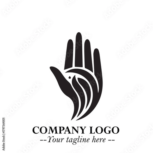 Obraz Minimalist Black Hand Logo Symbol on White Background in Clean Modern Silhouette Style