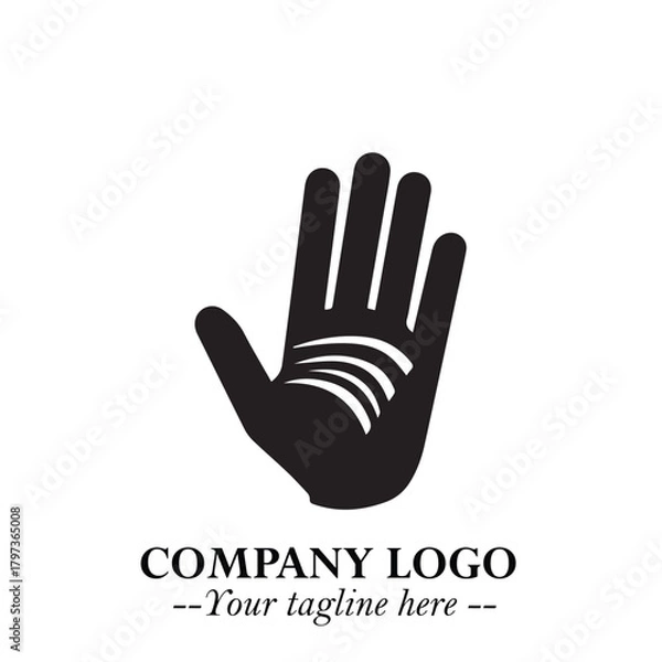 Obraz Minimalist Black Hand Logo Symbol on White Background in Clean Modern Silhouette Style