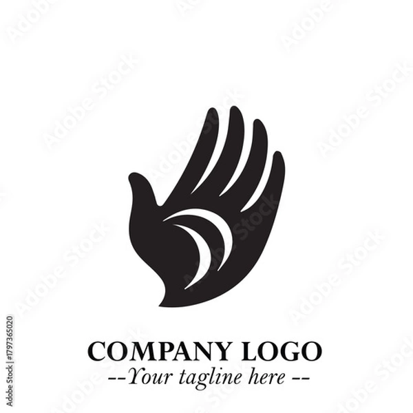Obraz Minimalist Black Hand Logo Symbol on White Background in Clean Modern Silhouette Style