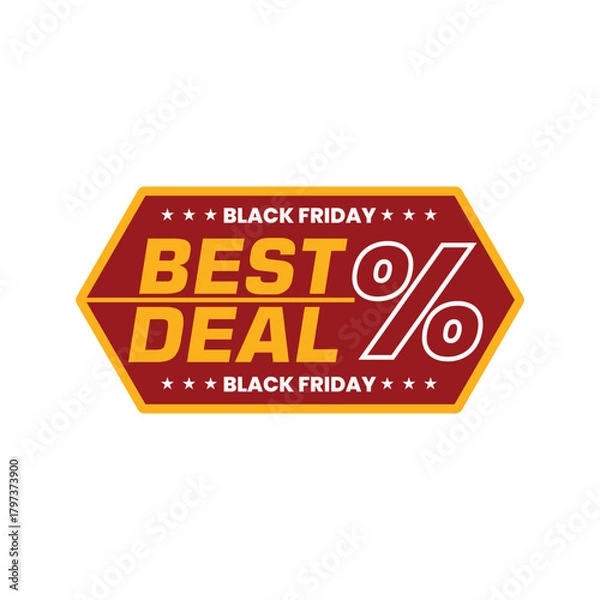 Fototapeta A modern hexagon-shaped label featuring the text “Black Friday Best Deal” designed with bold typography and a dynamic promotional style, perfect for marketing materials, online ads, and seasonal sales