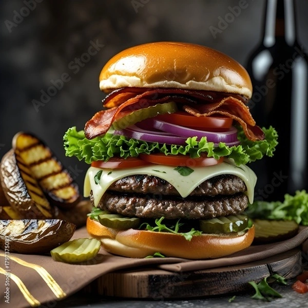 Fototapeta DOUBLE BACON CHEESEBURGER vs. ULTIMATE PIZZA SLICES: The Only Fast Food Showdown You Need