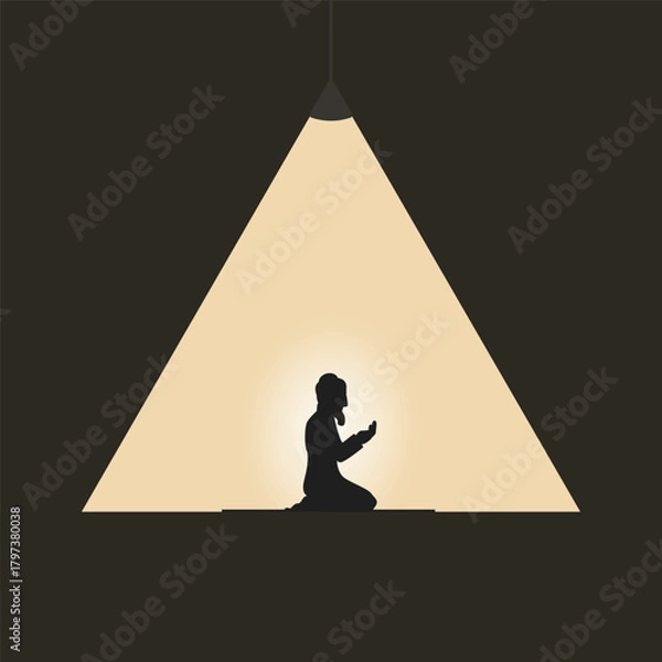 Fototapeta Silhouette man praying on down light design vector illustration