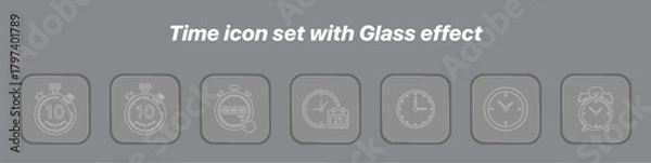 Obraz Time Icon Set – Glass Effect Stopwatch, Timer, Clock & Alarm Icons Collection (Editable UI/UX Line Icons)