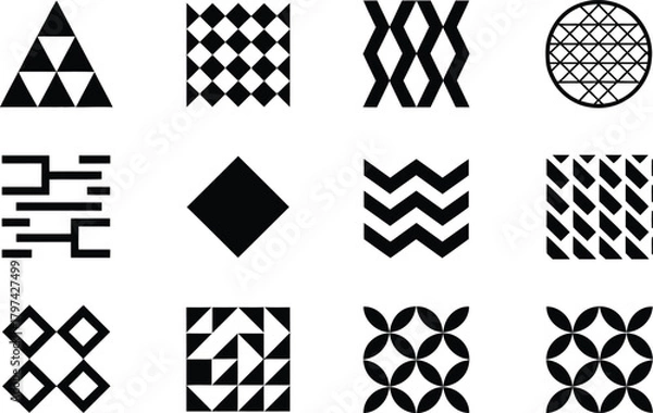 Fototapeta Geometric black and white patterns collection abstract backgrounds design elements