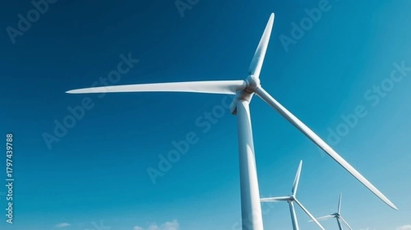 Obraz Large Wind Turbines Generating Clean Renewable Energy Under Blue Sky