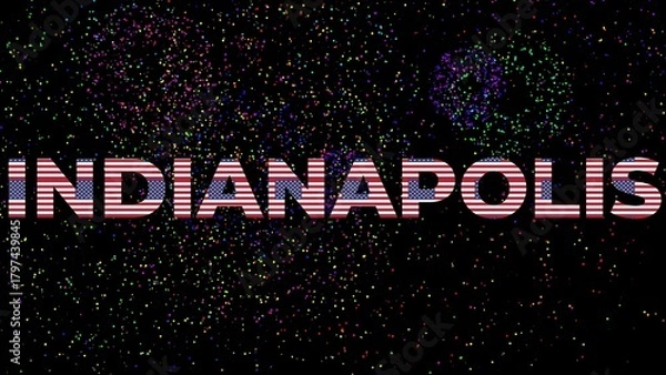 Fototapeta indianapolis indiana city text with us flag texture dark background colorful fireworks