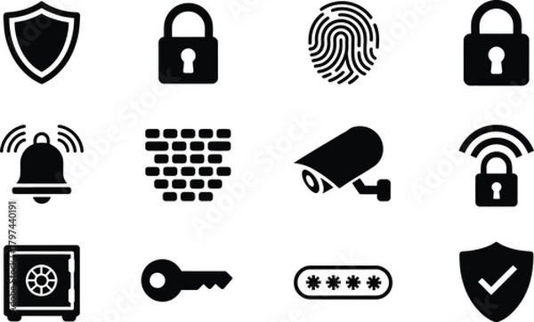 Fototapeta Security and Protection Icons Collection Symbolizing Safety and Privacy Measures