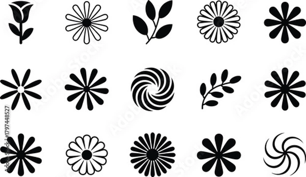 Fototapeta Black and white floral elements perfect for design projects and decoration