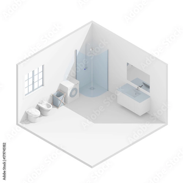 Obraz 3d isometric rendering of furnished blue bathroom