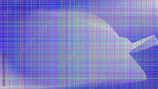 Fototapeta A faint silhouette of a stealth aircraft superimposed on a vibrant blue and purple grid pattern.