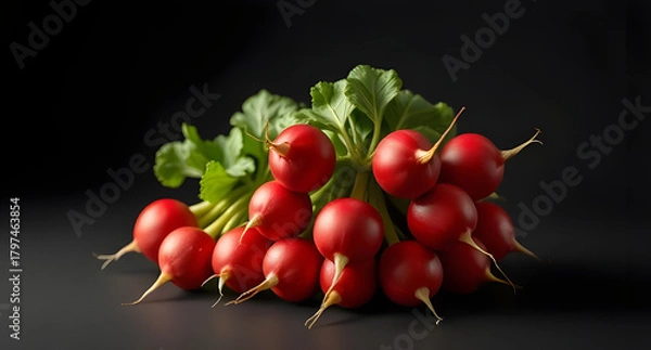 Obraz Radish cluster styled lush, placed under studio lighting, rendered in 3D low-poly