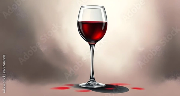 Obraz Red wine glass styled vibrant, placed under studio lighting, illustrated with chalk textures