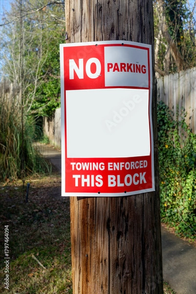 Obraz NO PARKING sign on telephone pole with copy space