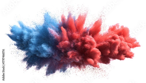 Obraz bright red and blue paint color powder festival explosion burst isolated white background.