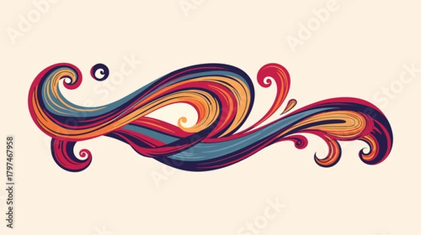 Obraz Vibrant abstract flowing swirl design with colorful intertwined lines and decorative flourish on a light background.