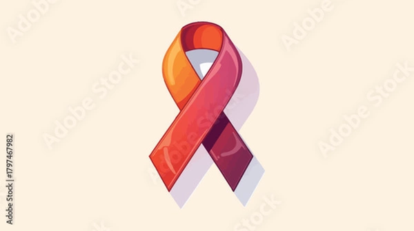 Obraz A vibrant orange and red awareness ribbon, symbolizing support and solidarity, against a light background.