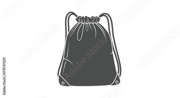 Fototapeta Simple Dark Gray Drawstring Bag Illustration with Cords and Eyelets.