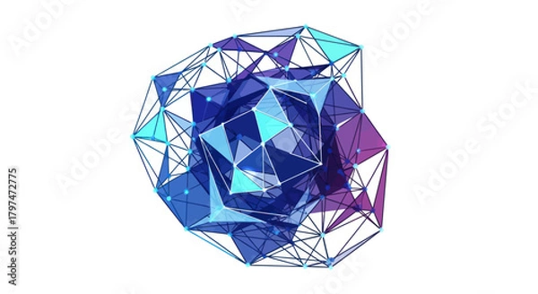 Fototapeta Abstract 3D Geometric Shape with Blue and Purple Tones.