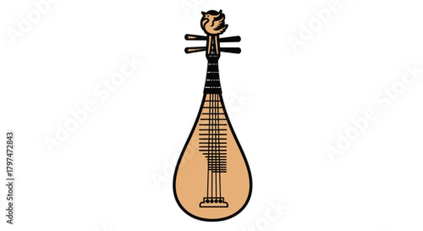 Fototapeta Pipa: Traditional Chinese Lute with Four Strings and Pear-Shaped Body.