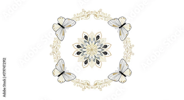 Fototapeta Delicate Butterfly and Floral Wreath Design with Intricate Details and Soft Colors.
