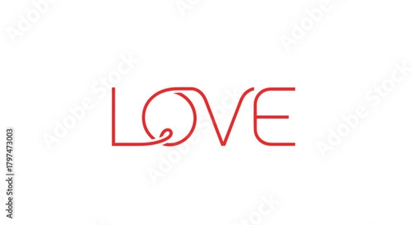 Fototapeta Elegant minimalist red continuous line art text LOVE.