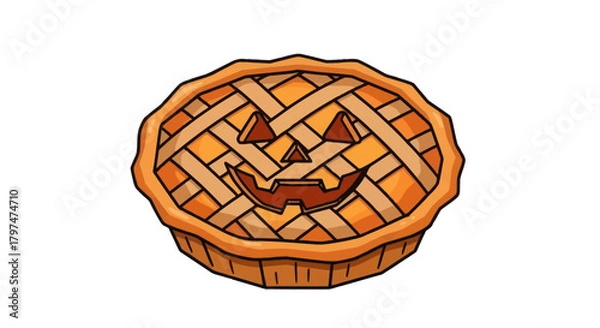 Fototapeta Festive Halloween Pumpkin Pie with Jack-o-lantern Face Crust.