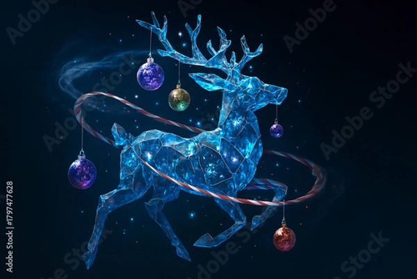 Fototapeta Fantasy Crystal Reindeer: Translucent Sculpture with Rotating Stars