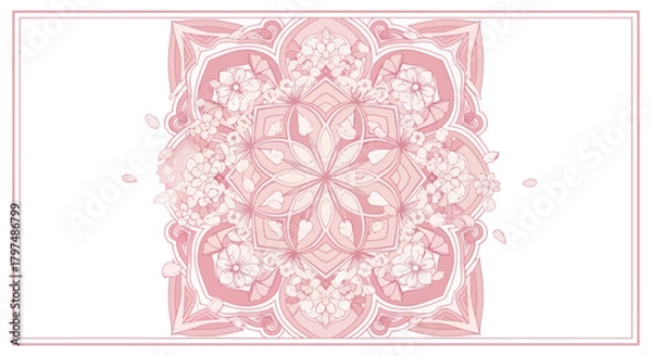 Obraz Intricate Pink Floral Mandala Design with Delicate Petals and Symmetry.