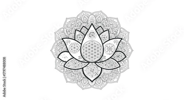 Fototapeta Intricate Lotus Flower Mandala Design with Geometric Patterns and Floral Elements.