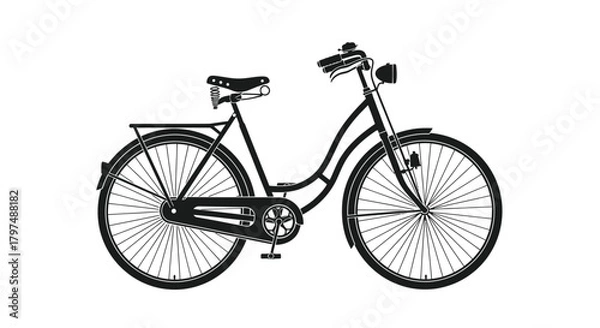 Obraz Classic Black Bicycle Silhouette Illustration with Headlight and Rack.