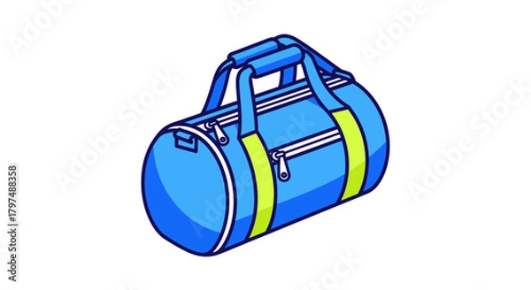 Obraz Blue duffel bag with yellow accents and zipper closures ready for travel.