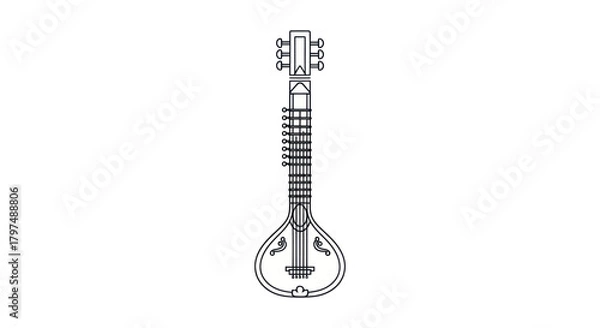 Obraz Line Art Illustration of a Veena a Traditional Indian Stringed Instrument.